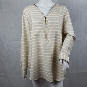 Calvin Klein Cream & White Zipper Blouse